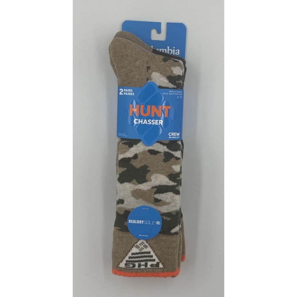 Columbia PHG Hunt Chasser Crew Socks 2-Pack Camo Men's 6-12 NWT
